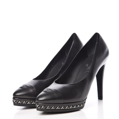 Chanel Lambskin CC Cap Toe Platform Chain Pumps 42 Black 2 of 8