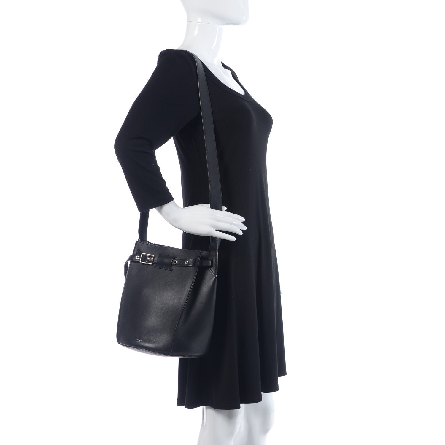 Celine Smooth Calfskin Long Strap Big Bucket Bag Black 2 of 11