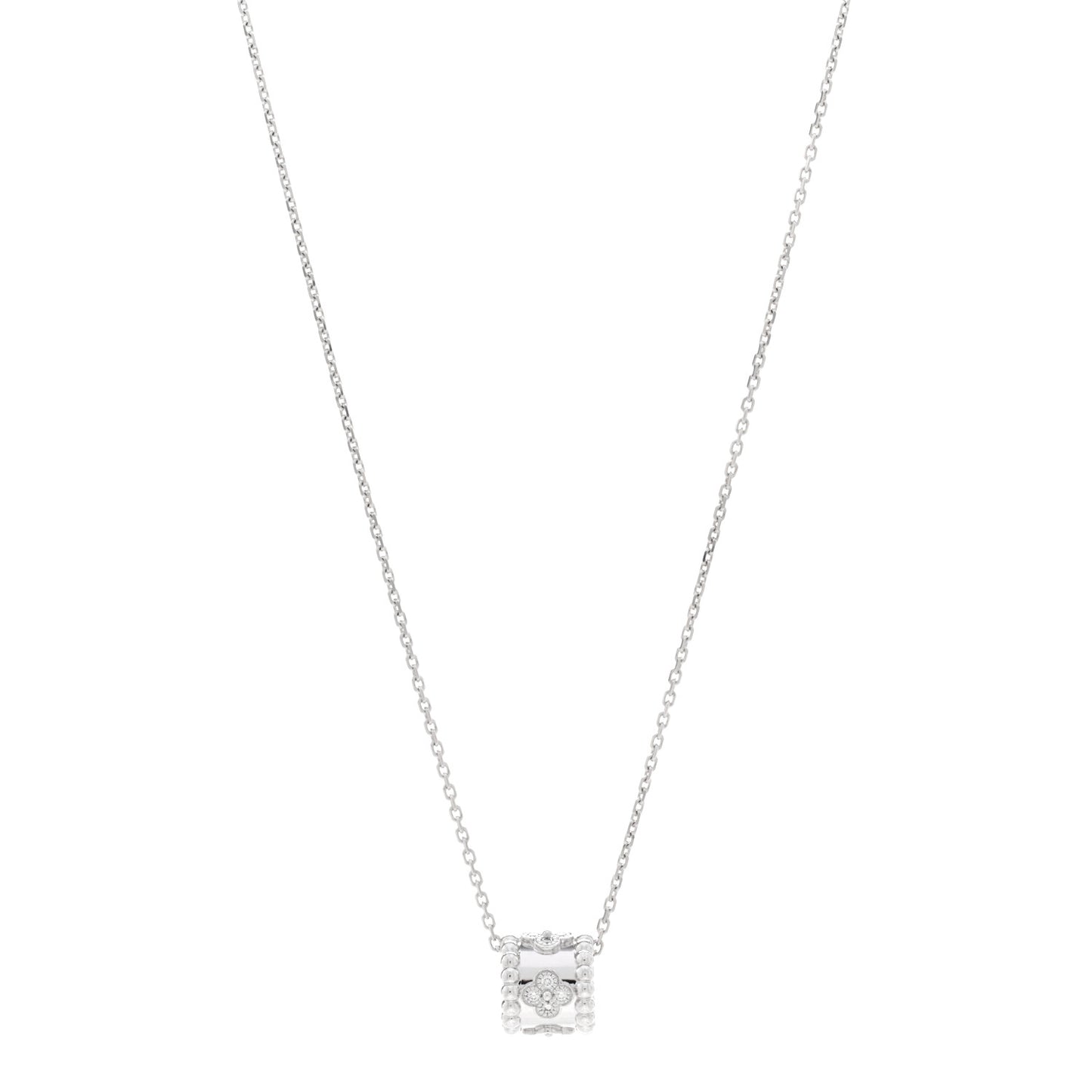 18K White Gold Diamond Small Perlee Clovers Pendant Necklace