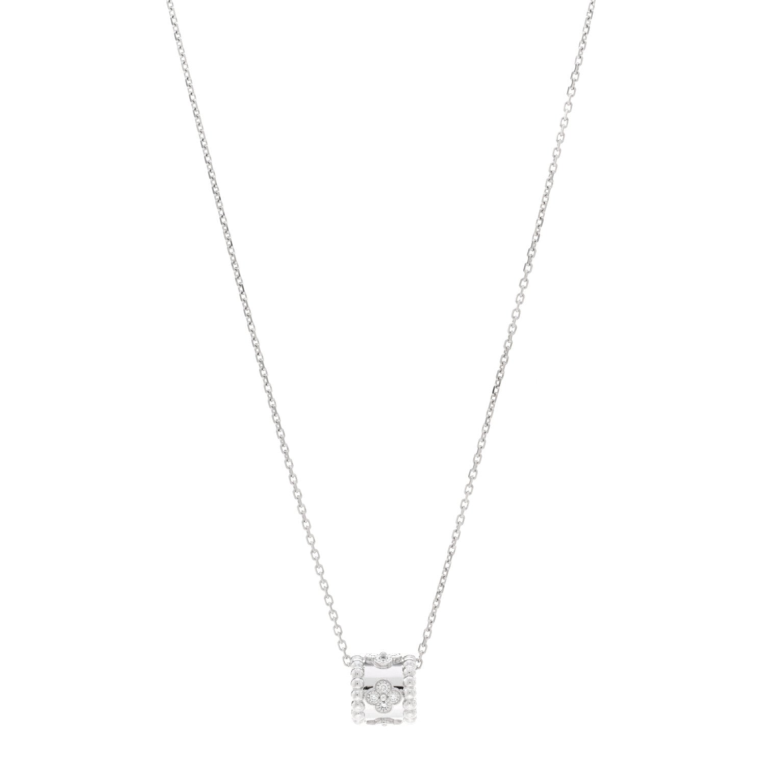 Van Cleef & Arpels 18K White Gold Diamond Small Perlee Clovers Pendant Necklace 1 of 5