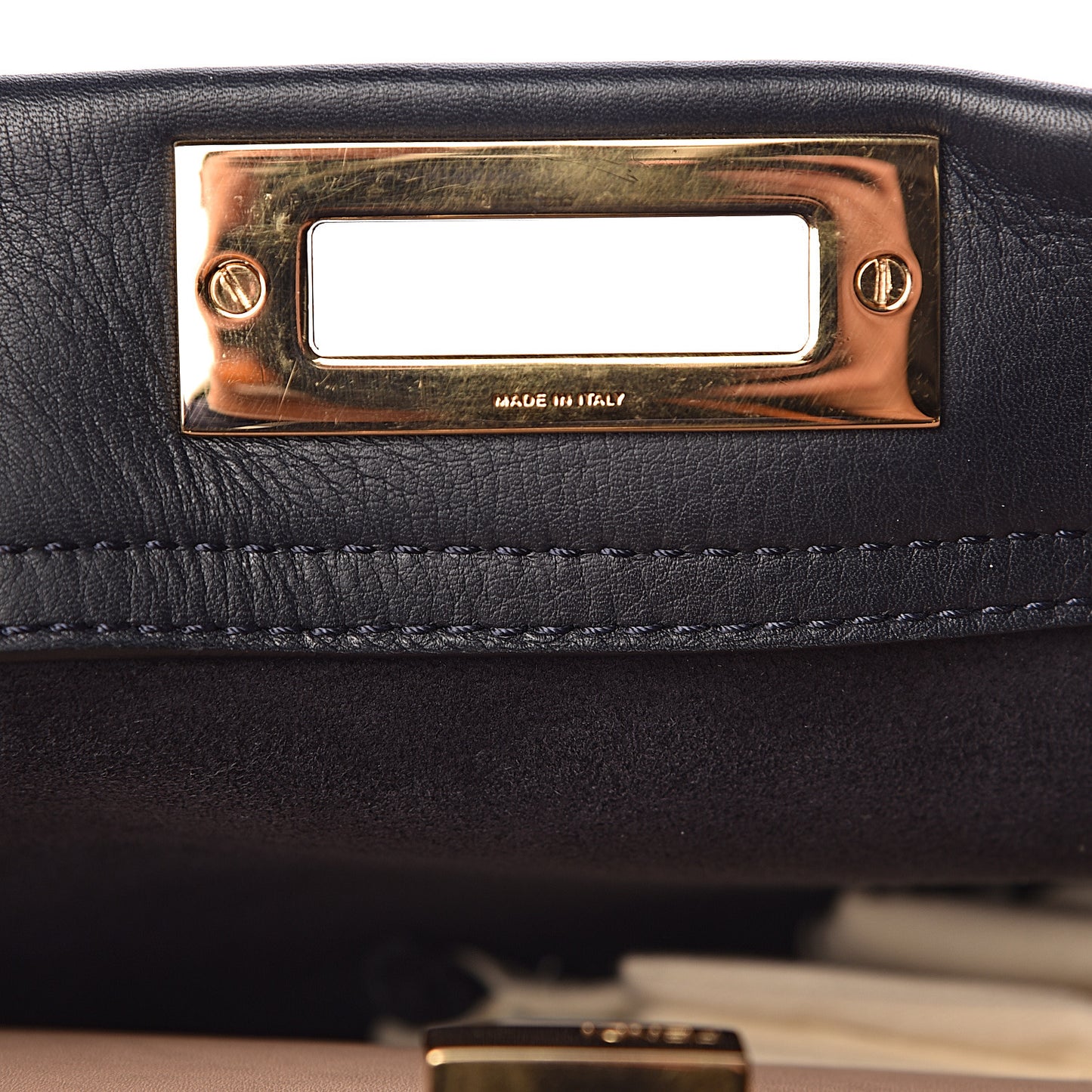 Vitello Seta Burro Medium Peekaboo Iconic Satchel Blue Notte Plaster