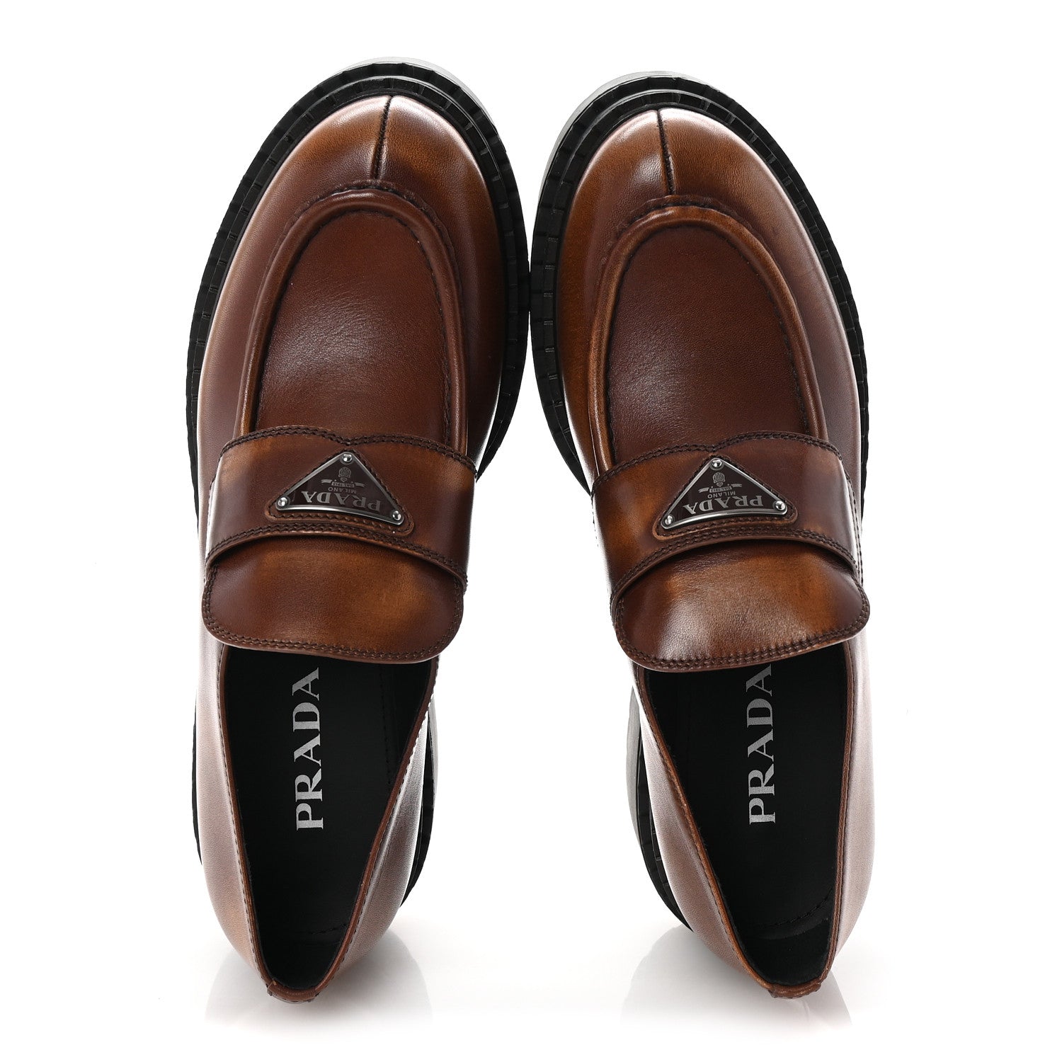 Prada Spazzolato Triangle Logo Monolith Pointy 55mm Loafers 41 Cognac 2 of 10