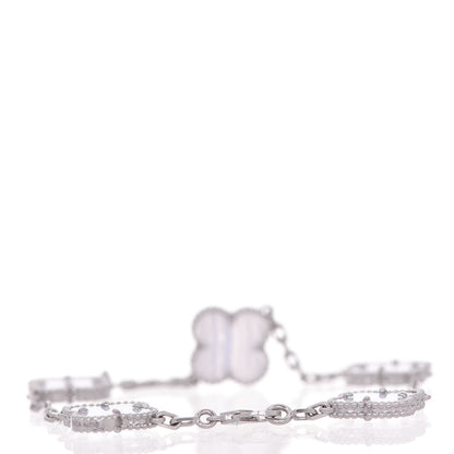 Van Cleef & Arpels 18K White Gold Chalcedony 5 Motifs Vintage Alhambra Bracelet 3 of 6