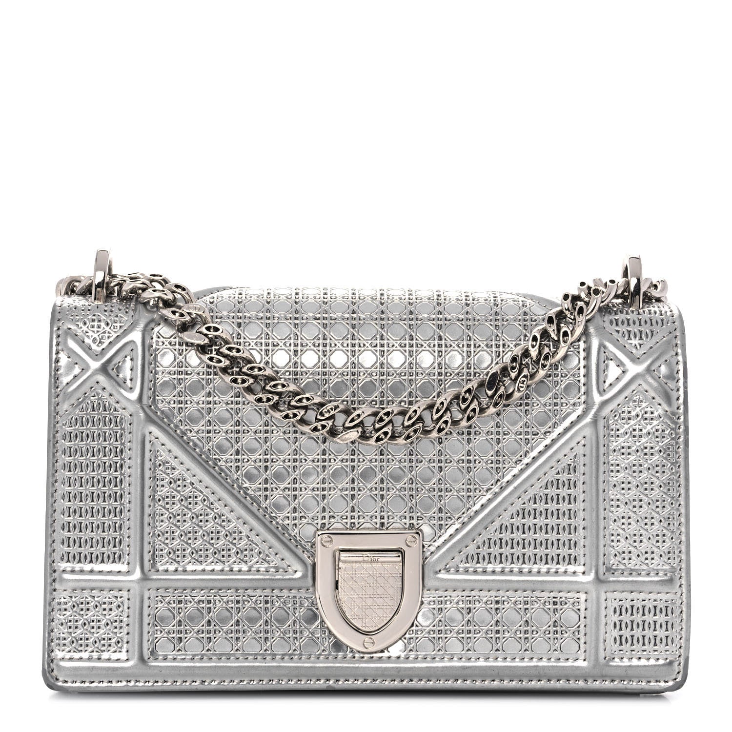 Christian Dior Metallic Patent Micro-Cannage Mini Diorama Flap Bag Silver 1 of 9