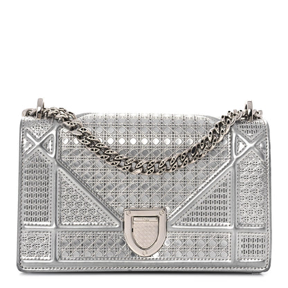 Christian Dior Metallic Patent Micro-Cannage Mini Diorama Flap Bag Silver 1 of 9