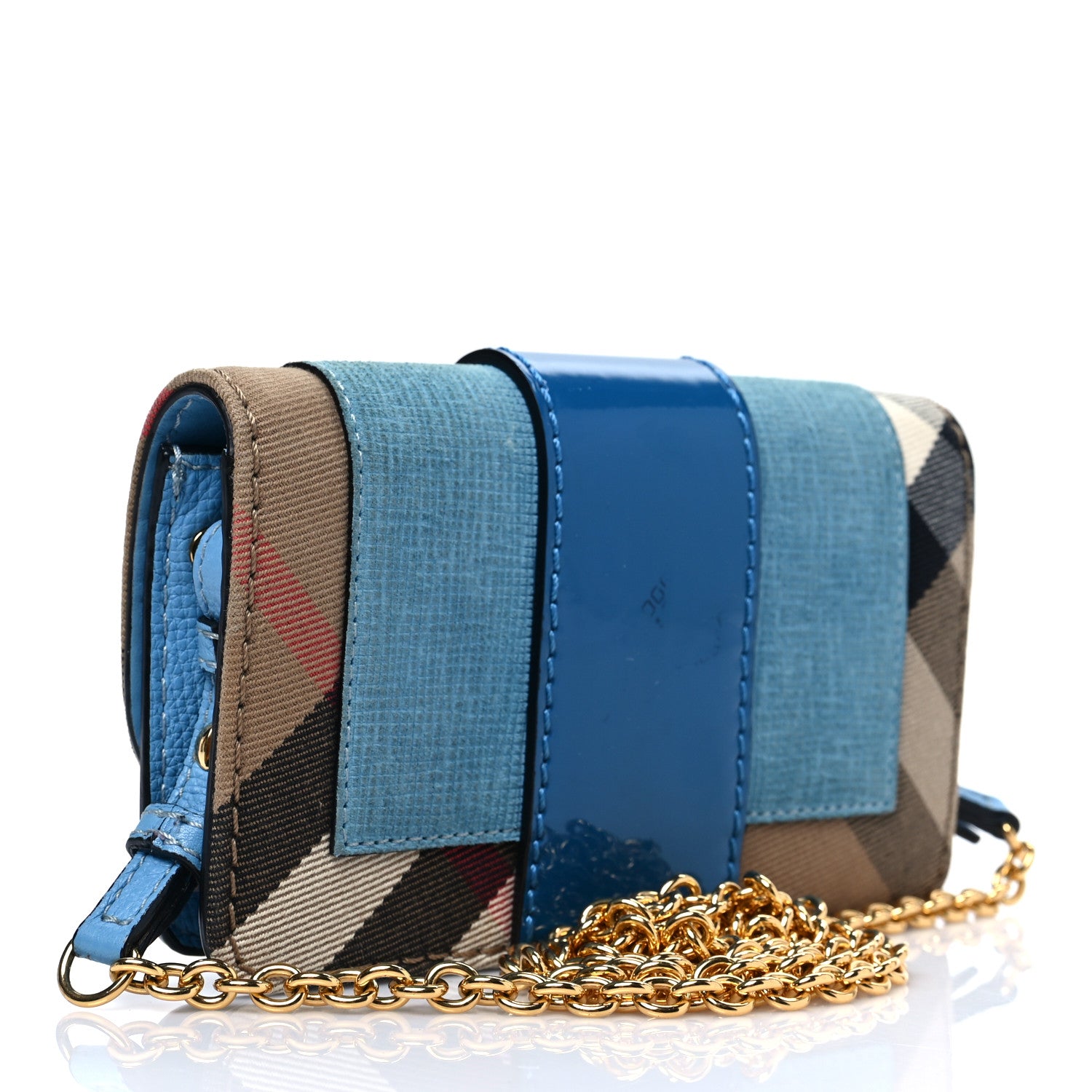 Burberry House Check Calfskin Mini Buckle Crossbody Bag Blue 2 of 7
