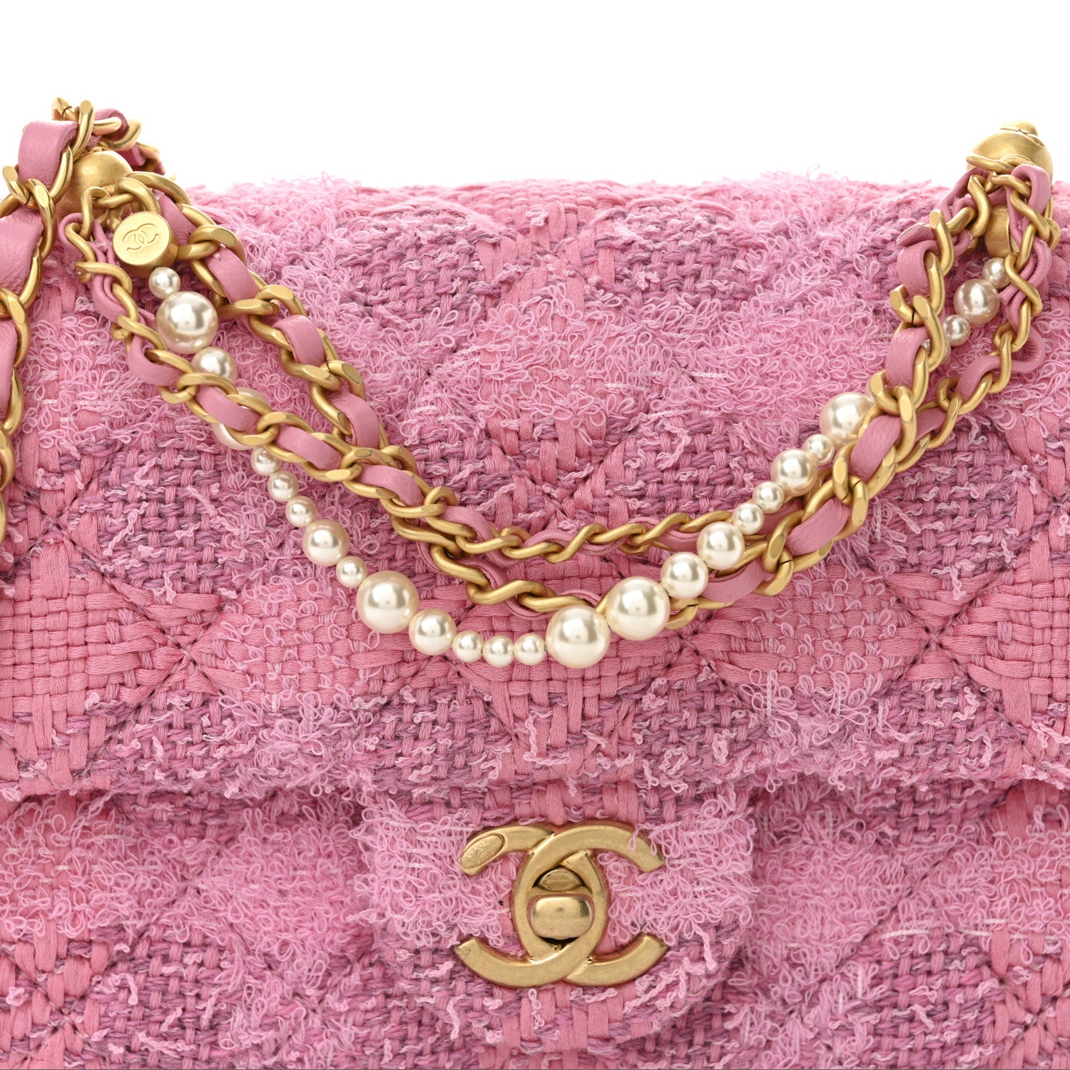 Chanel Tweed Quilted Pearl Twist Mini Square Flap Pink Dark Pink 8 of 11