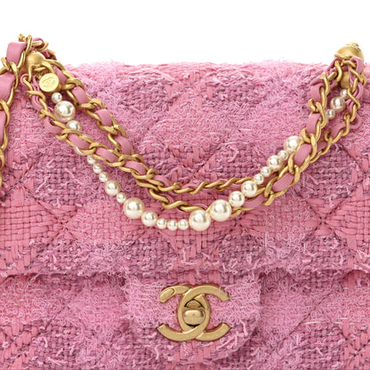 Chanel Tweed Quilted Pearl Twist Mini Square Flap Pink Dark Pink 8 of 11