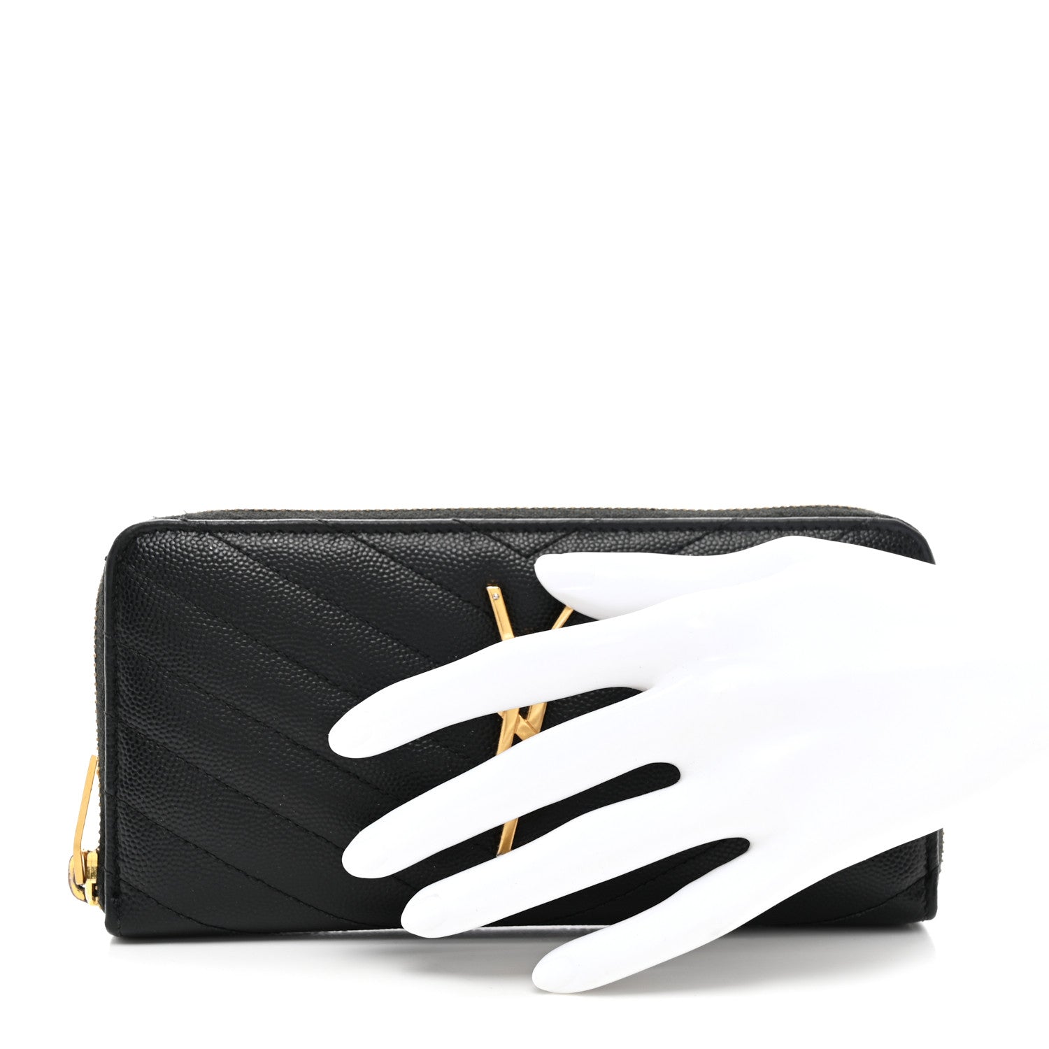 Saint Laurent Grain De Poudre Matelasse Chevron Monogram Zip Around Wallet Black 2 of 7