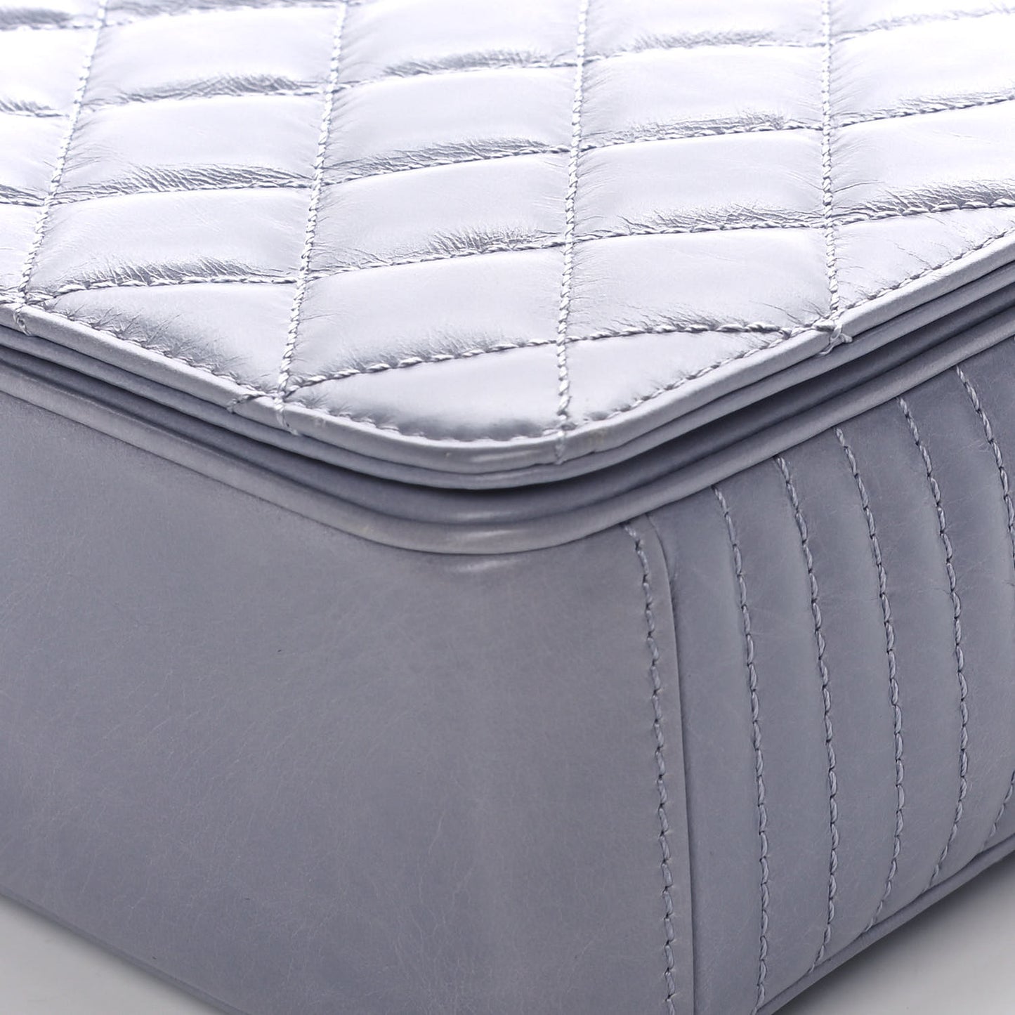 Glazed Calfskin Quilted Medium Coco Boy Flap Light Grey