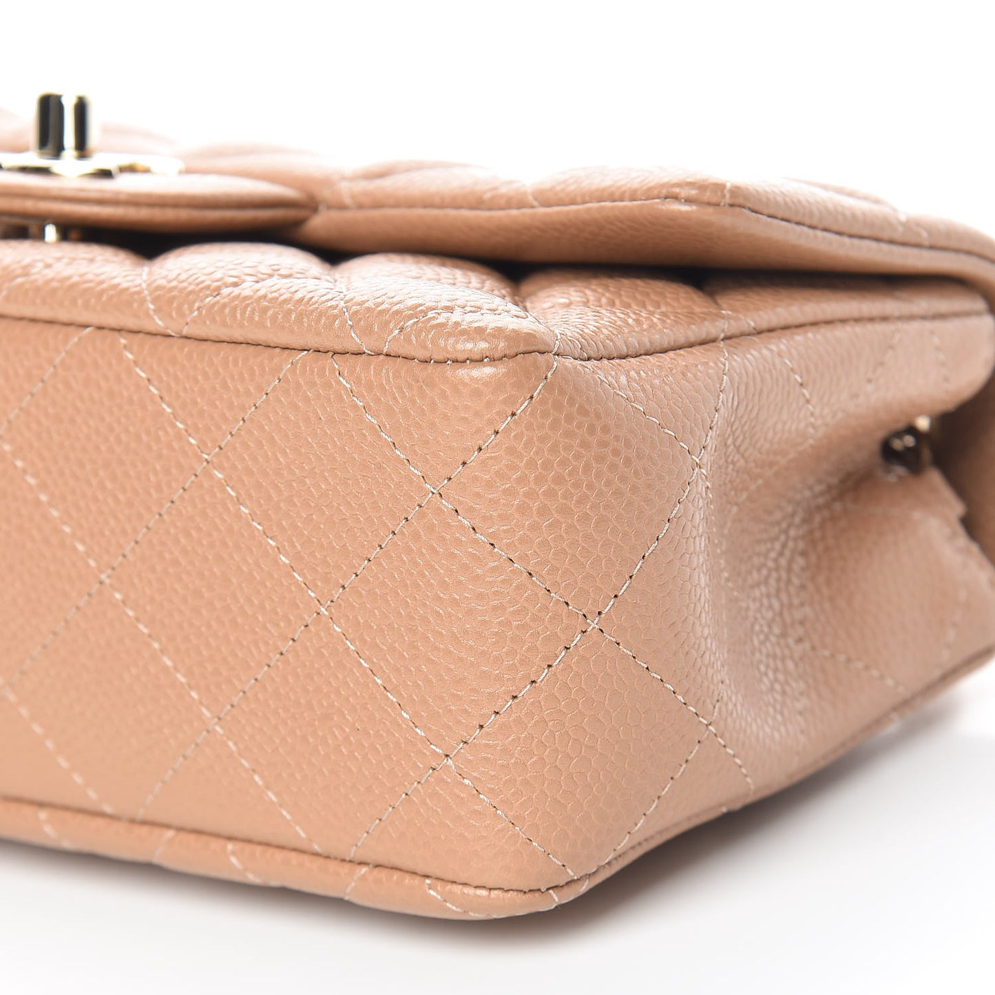 Caviar Quilted Mini Rectangular Flap Dark Beige