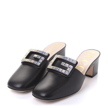 Gucci Malaga Kid Crystal Square G Madelyn Mules 37 Black 3 of 9