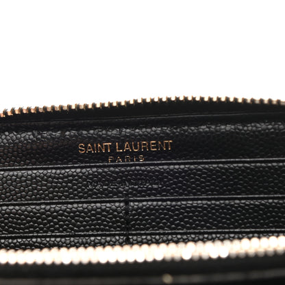Saint Laurent Grain De Poudre Matelasse Chevron Monogram Zip Around Wallet Black 6 of 6