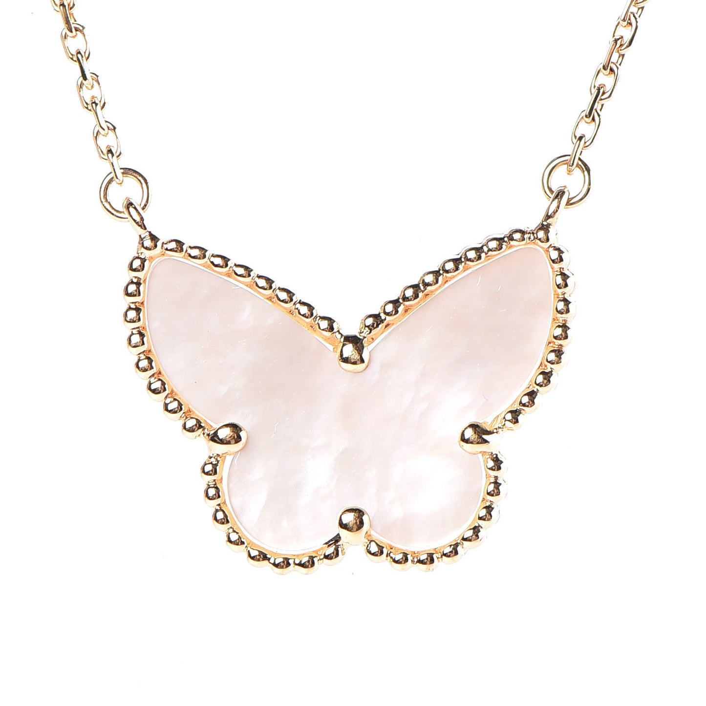 18K Yellow Gold Mother of Pearl Lucky Alhambra Butterfly Pendant Necklace