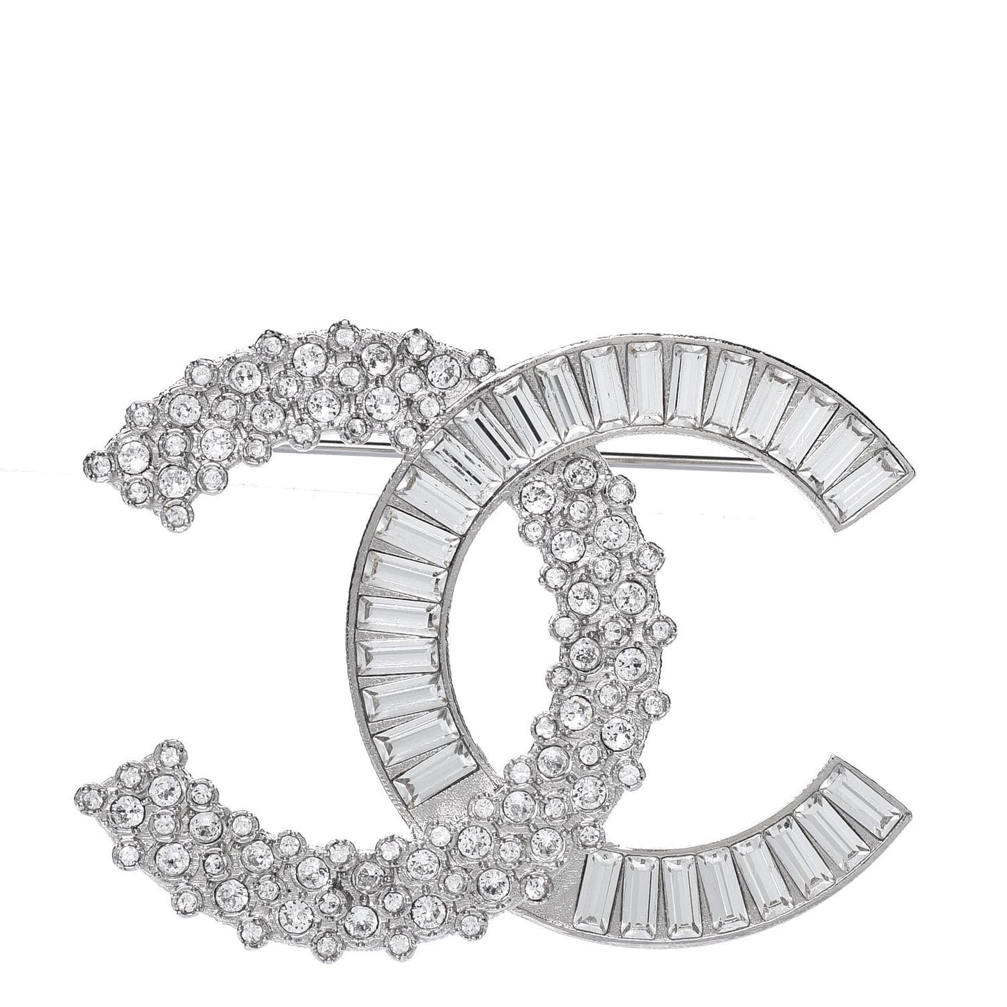 Baguette Crystal CC Brooch Silver