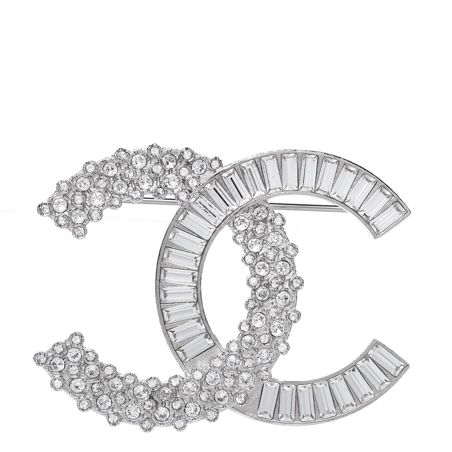 Chanel Baguette Crystal CC Brooch Silver 1 of 5