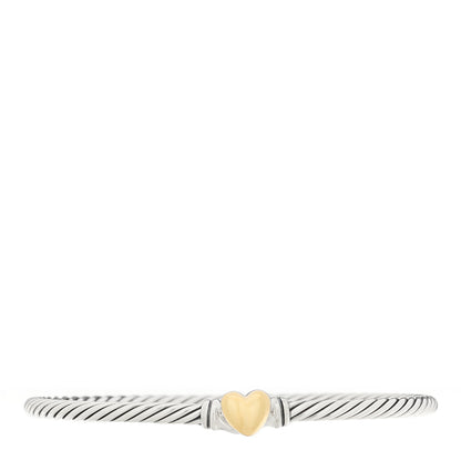 David Yurman Sterling Silver 18K Yellow Gold 3mm Cable Collectibles Heart Bracelet 1 of 3