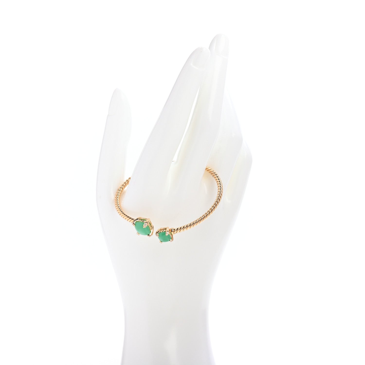 David Yurman 18K Yellow Gold Diamond Chrysoprase Chatelaine Bypass Bracelet 2 of 4