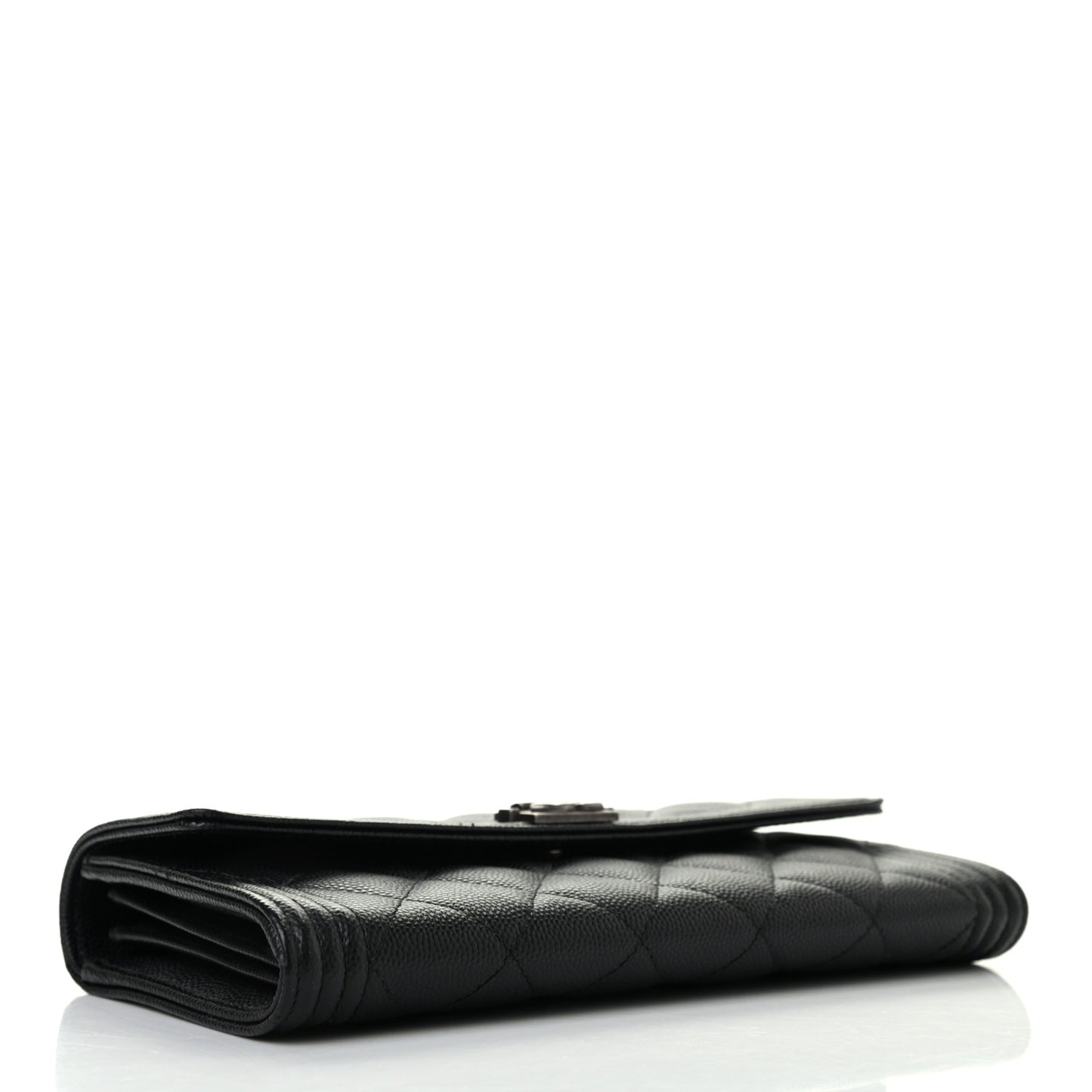 Caviar Quilted Long Boy Flap Wallet Black