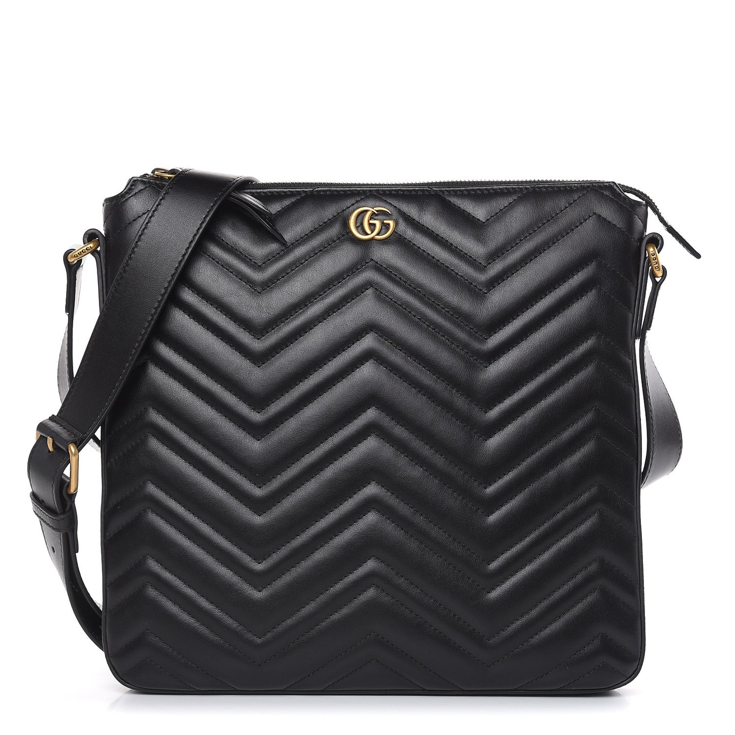 Calfskin Matelasse GG Marmont Flat Messenger Bag Black