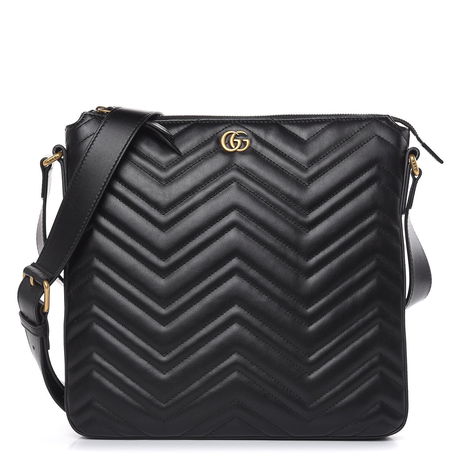 Gucci Calfskin Matelasse GG Marmont Flat Messenger Bag Black 1 of 10