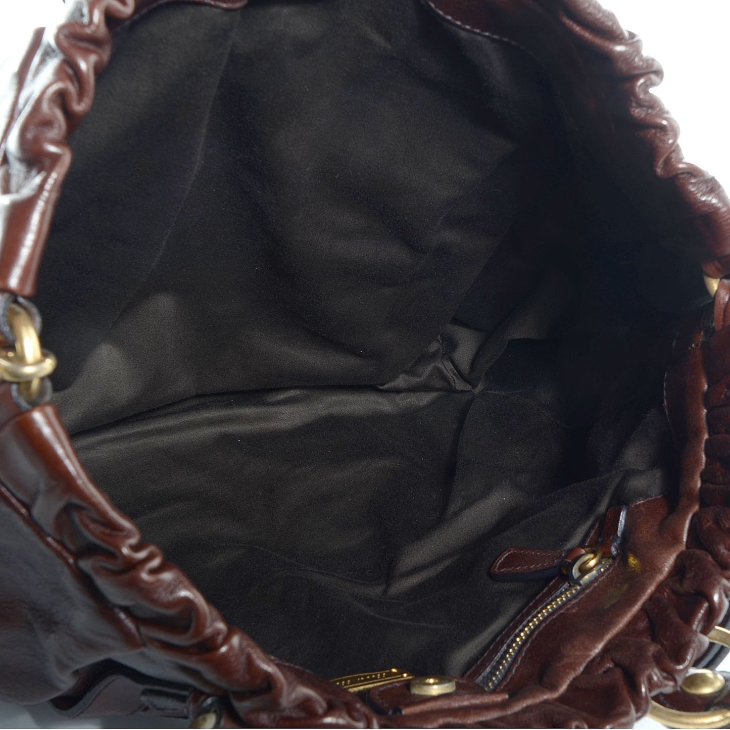Leather Vitello Lux Gathered Shopper Tote Brown