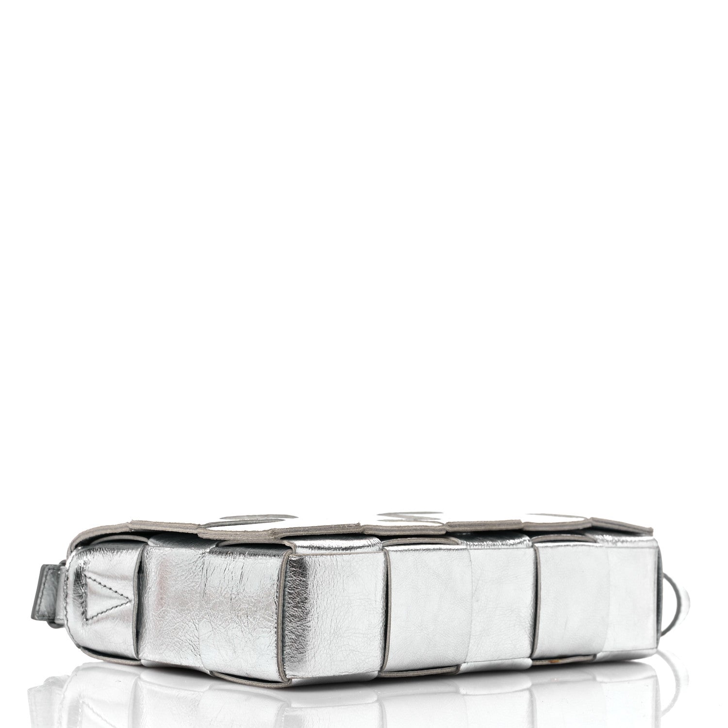 Bottega Veneta Metallic Lambskin Maxi Intrecciato Cassette Crossbody Bag Silver 4 of 9