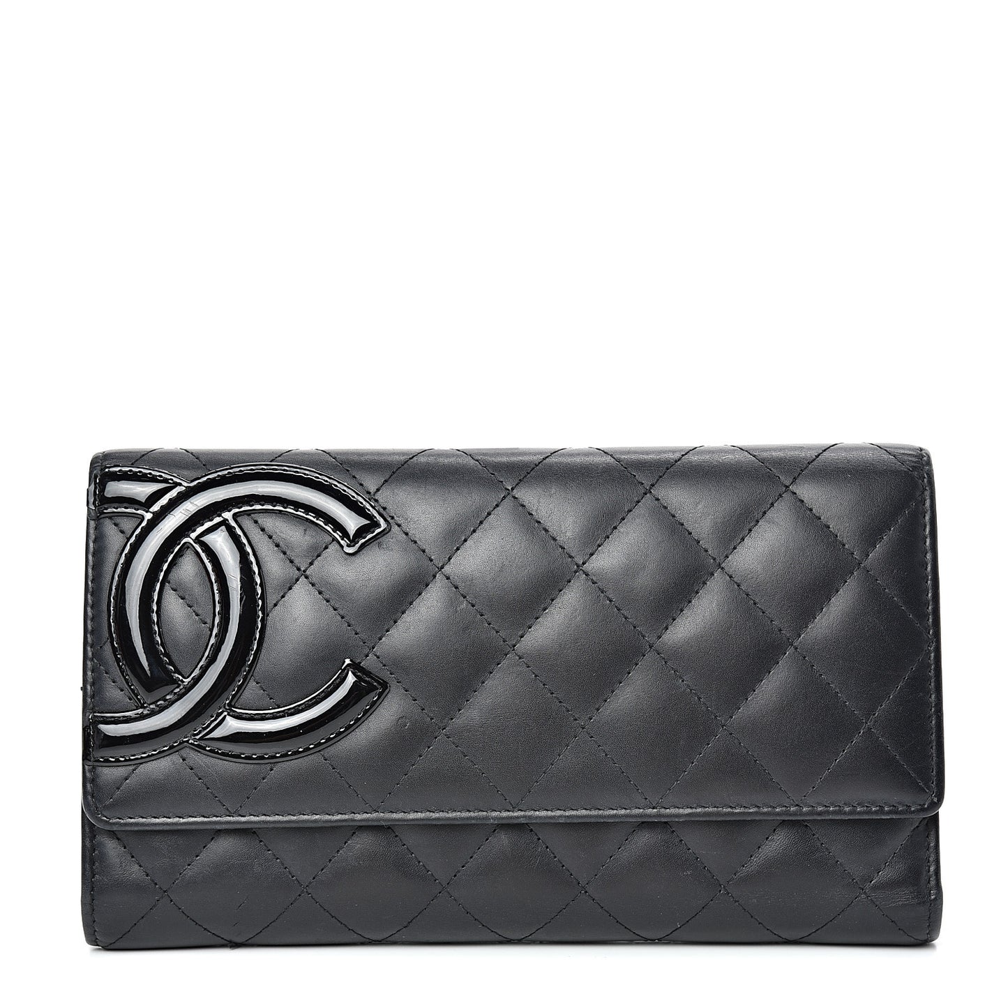 Calfskin Quilted Cambon Tri-Fold Wallet Black