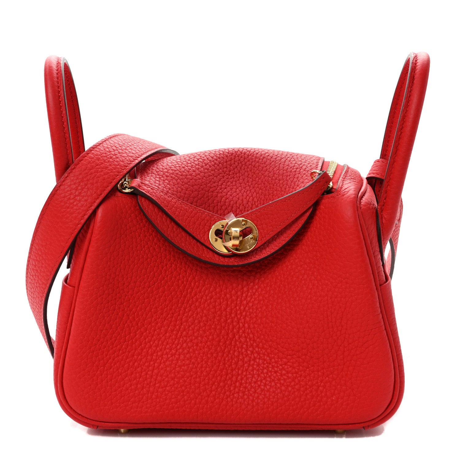 Hermes Taurillon Clemence Mini Lindy 20 Rouge de Coeur 1 of 9