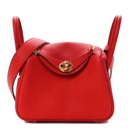 Hermes Taurillon Clemence Mini Lindy 20 Rouge de Coeur 1 of 9