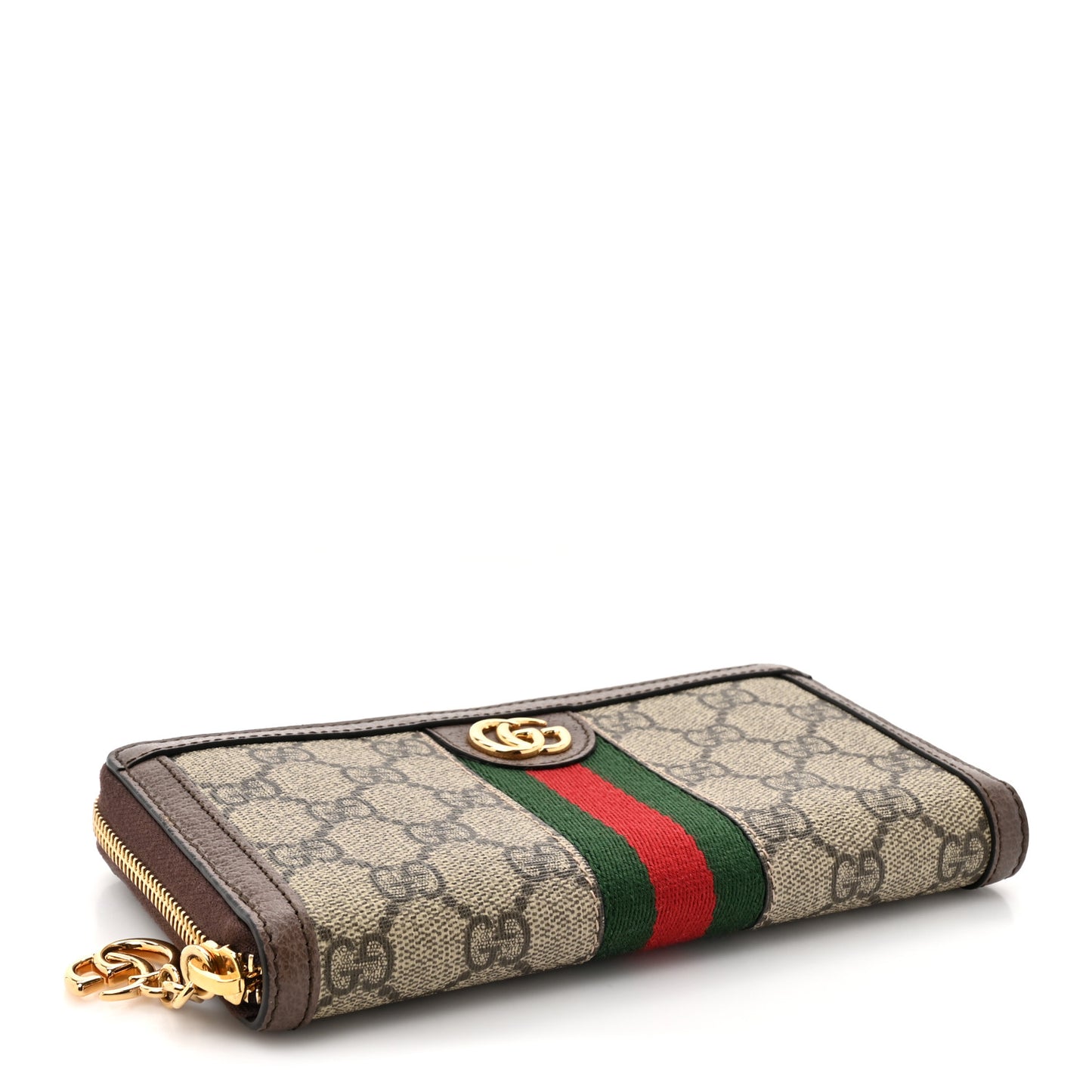 GG Supreme Monogram Web Ophidia Zip Around Wallet Brown