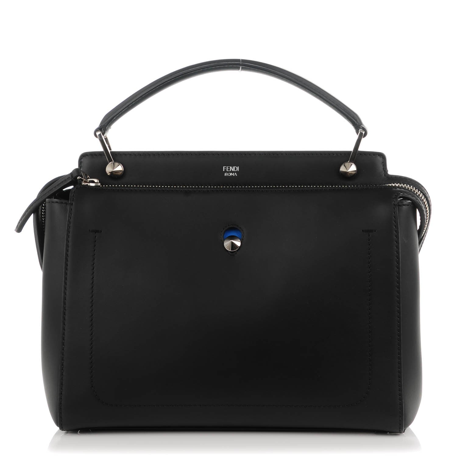 Fendi Vitello Baltico Dolce DotCom Satchel Black Blue Royal 1 of 9