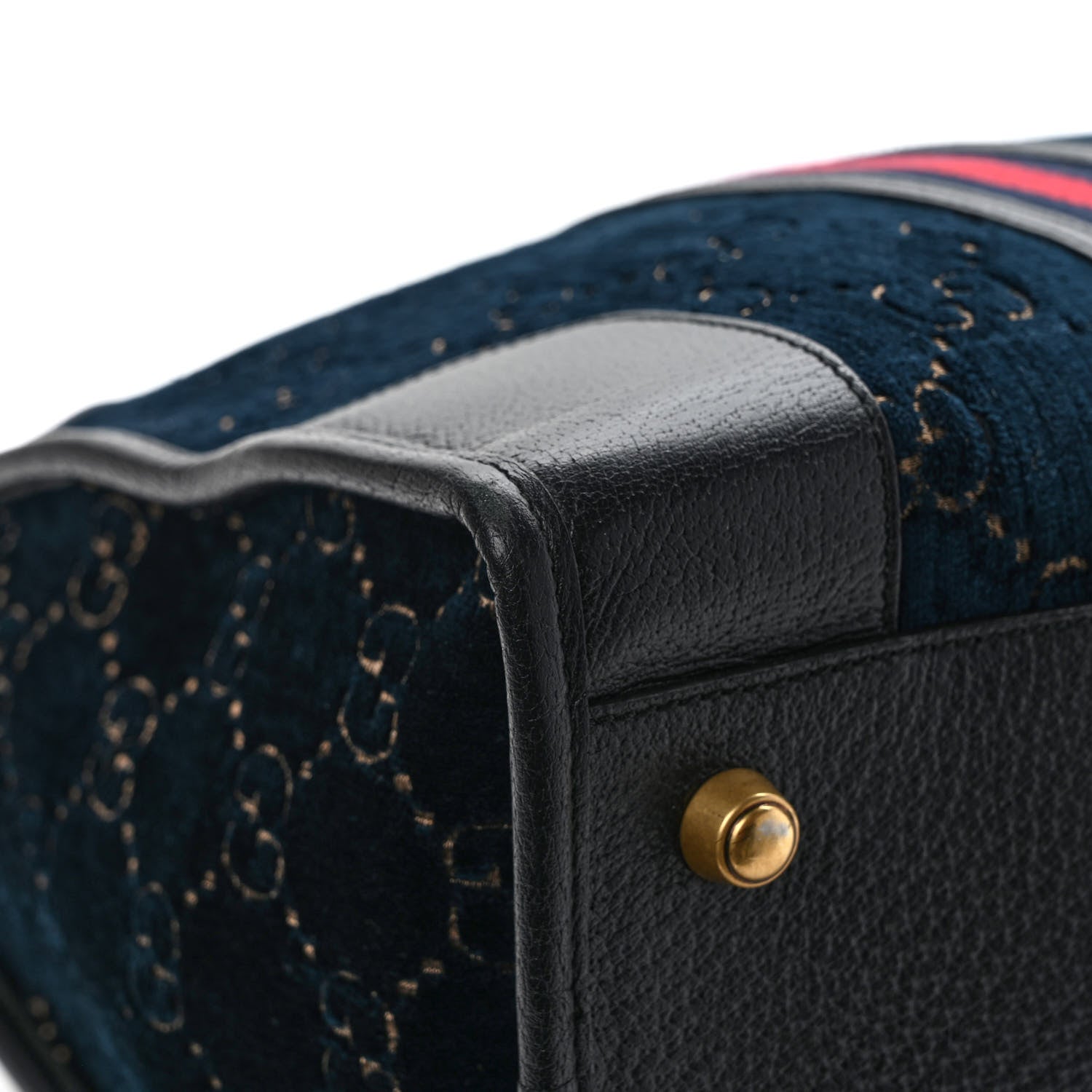 Gucci Velvet GG Monogram Textured Calfskin Web Medium Duffle Bag Blue Beige Black 10 of 11