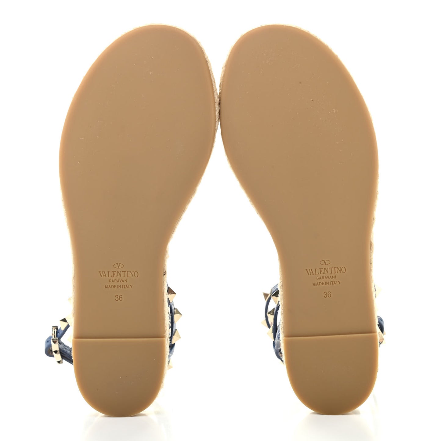 Grained Calfskin Rockstud Ankle Strap Espadrille Flat Sandals 36 Baltique