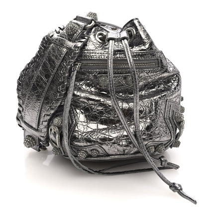 Balenciaga Metallic Agneau Arena Crystal Le Cagole Bucket Bag XS Silver 3 of 10