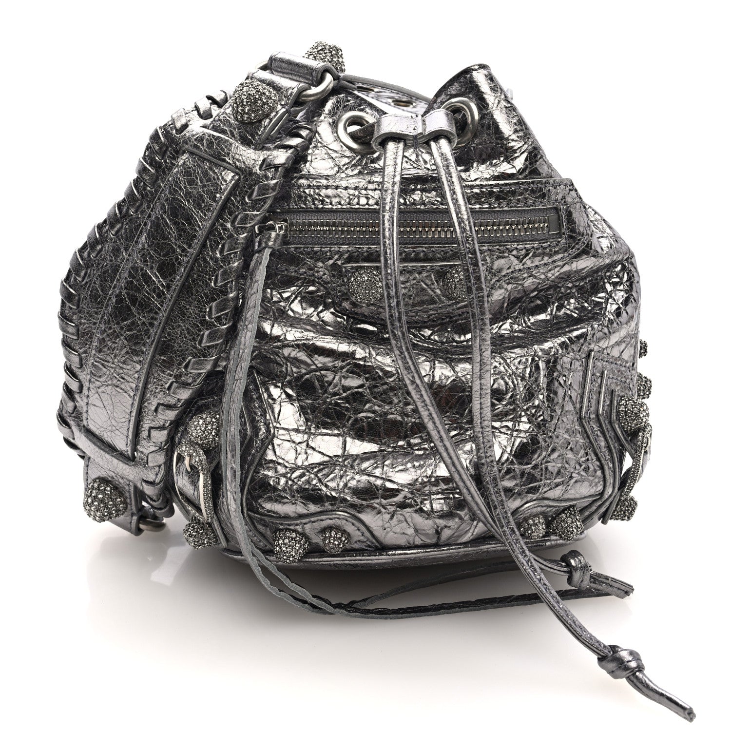 Balenciaga Metallic Agneau Arena Crystal Le Cagole Bucket Bag XS Silver 3 of 10