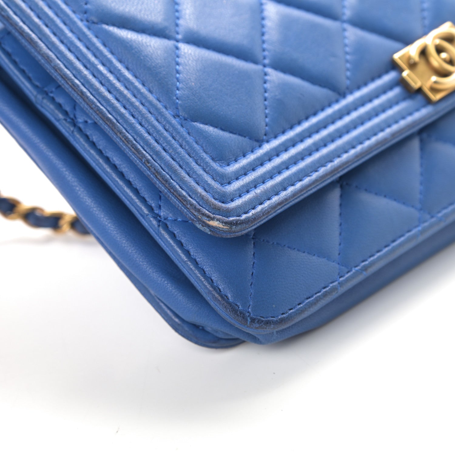 Chanel Lambskin Quilted Boy Wallet On Chain WOC Blue 16 of 21