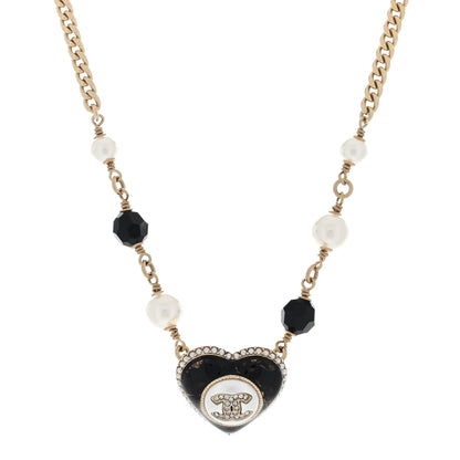 Chanel Pearl Beaded Resin Crystal CC Heart Choker Necklace Black Gold 1 of 3