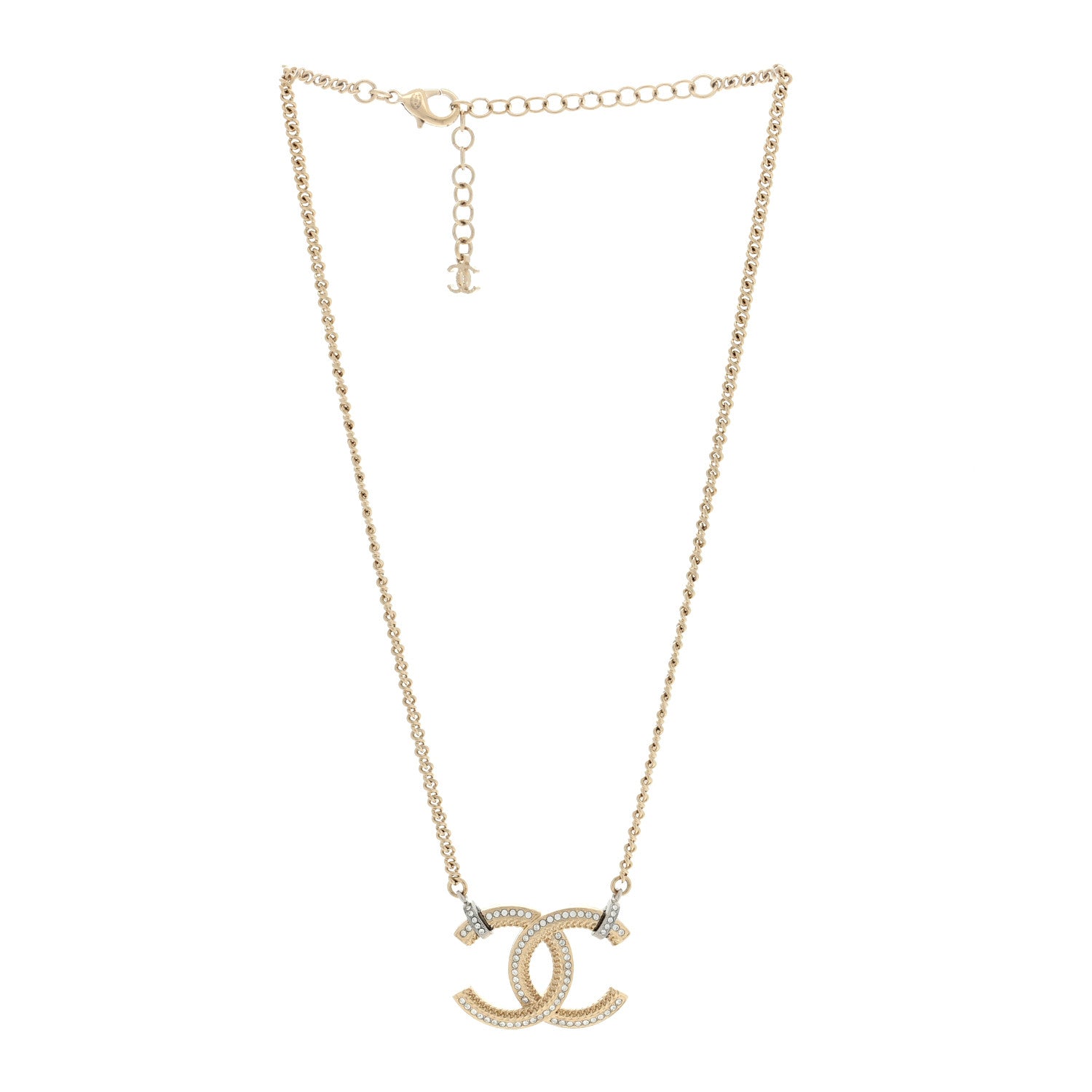 Chanel Crystal CC Pendant Necklace Gold 2 of 4