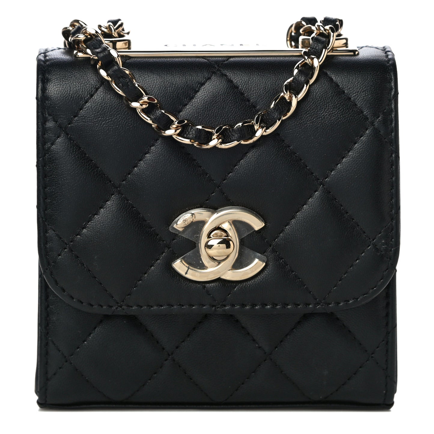 Lambskin Quilted Mini Trendy CC Clutch With Chain Black