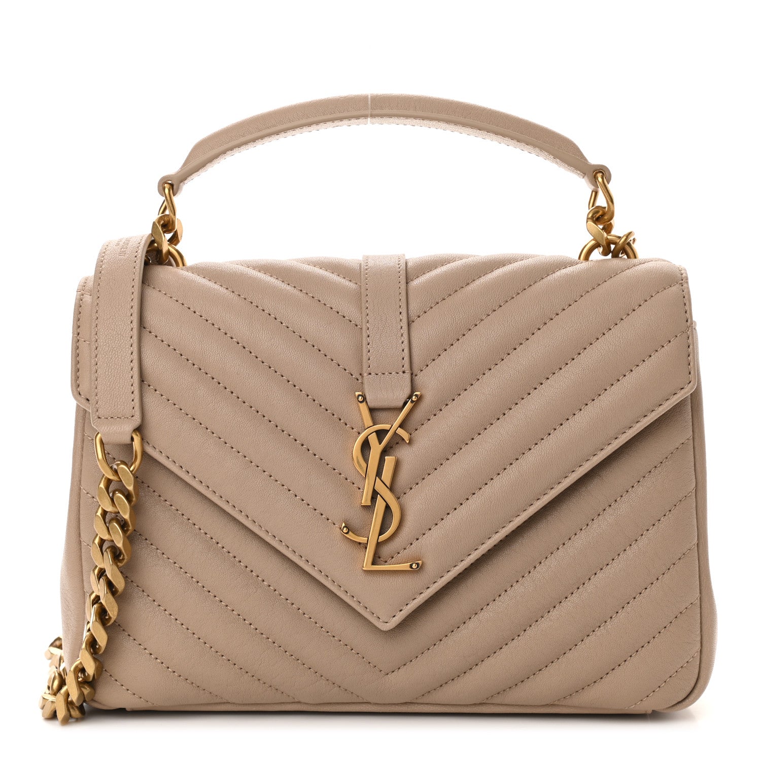 Saint Laurent Sheepskin Matelasse Chevron Monogram Medium College Bag Dark Beige 1 of 11