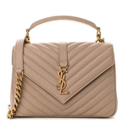 Saint Laurent Sheepskin Matelasse Chevron Monogram Medium College Bag Dark Beige 1 of 11