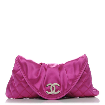 Chanel Satin Quilted Flap Clutch Fuchsia 1 of 8