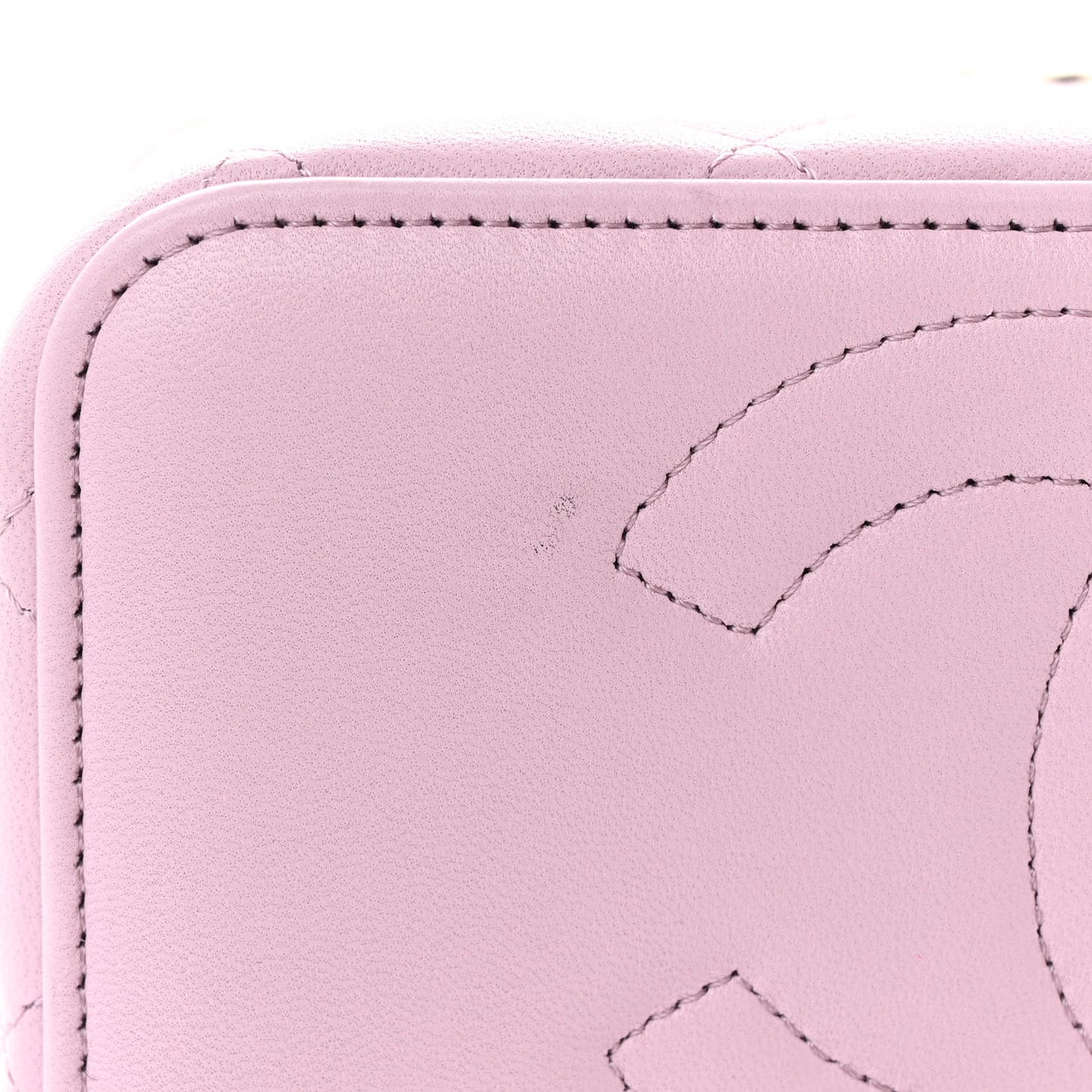Lambskin Quilted Small Top Handle Vanity Case With Chain Light Pink