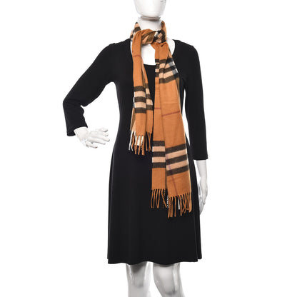 Burberry Cashmere Giant Check Fringe Scarf Camel 2 of 5