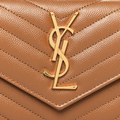 Saint Laurent Grain De Poudre Matelasse Chevron Monogram Flap Wallet Dark Natural 8 of 11