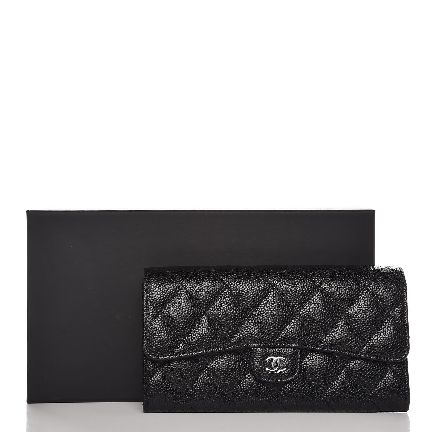 Caviar Quilted Large Gusset Flap Wallet Black
