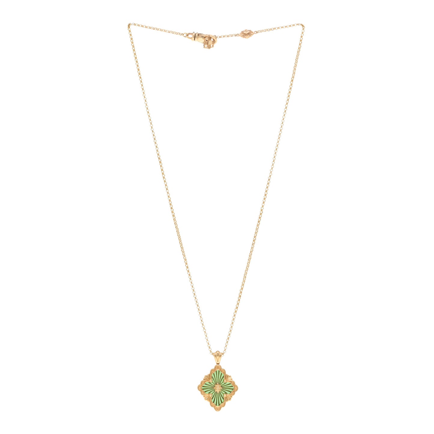 18K Yellow Gold Enamel Opera Tulle Pendant Necklace Green