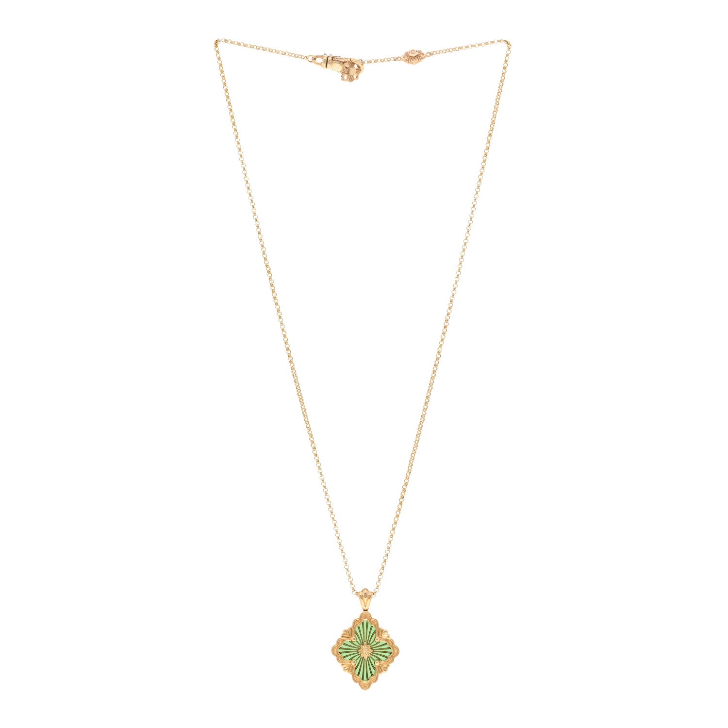 Buccellati 18K Yellow Gold Enamel Opera Tulle Pendant Necklace Green 3 of 5