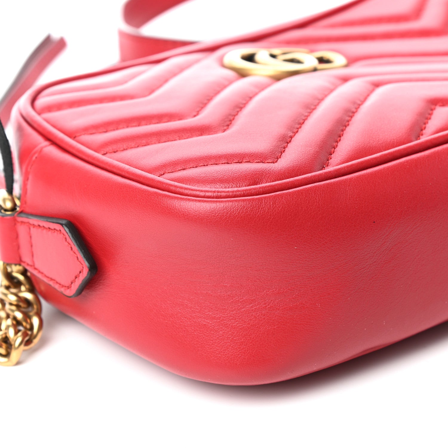 Gucci Calfskin Matelasse Mini GG Marmont Chain Shoulder Bag Hibiscus Red 9 of 10